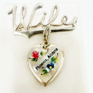 VINTAGE WIFE Gold Pin Brooch phoenix Arizona Heart Locket